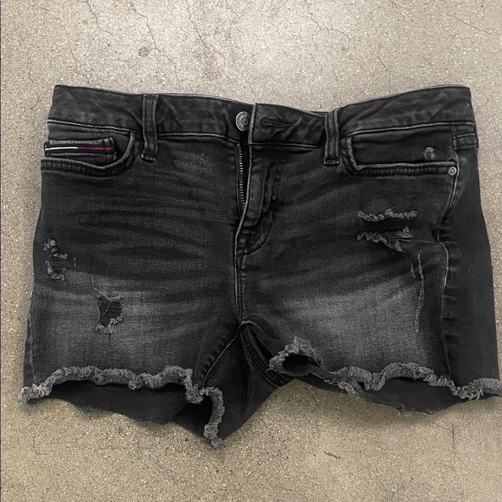 Tommy Hilfiger Black Distressed Denim Cutoff Shorts
